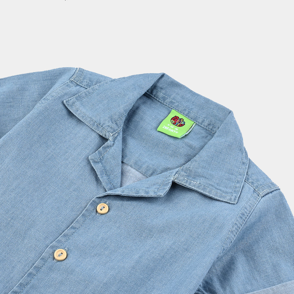 Infant Boys Denim Rigid Shirt (Basic)-Ice Blue