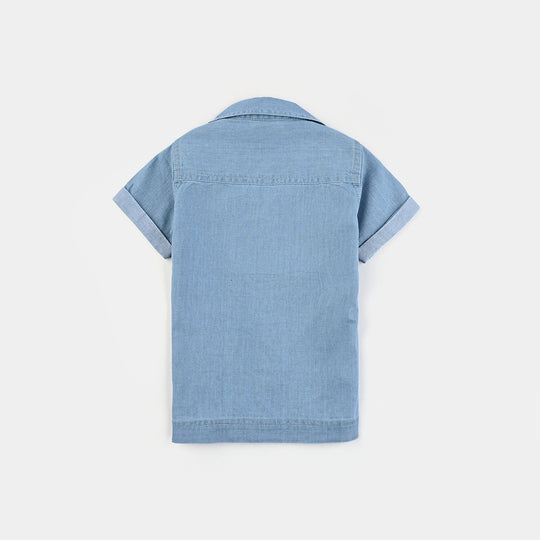 Infant Boys Denim Rigid Shirt (Basic)-Ice Blue