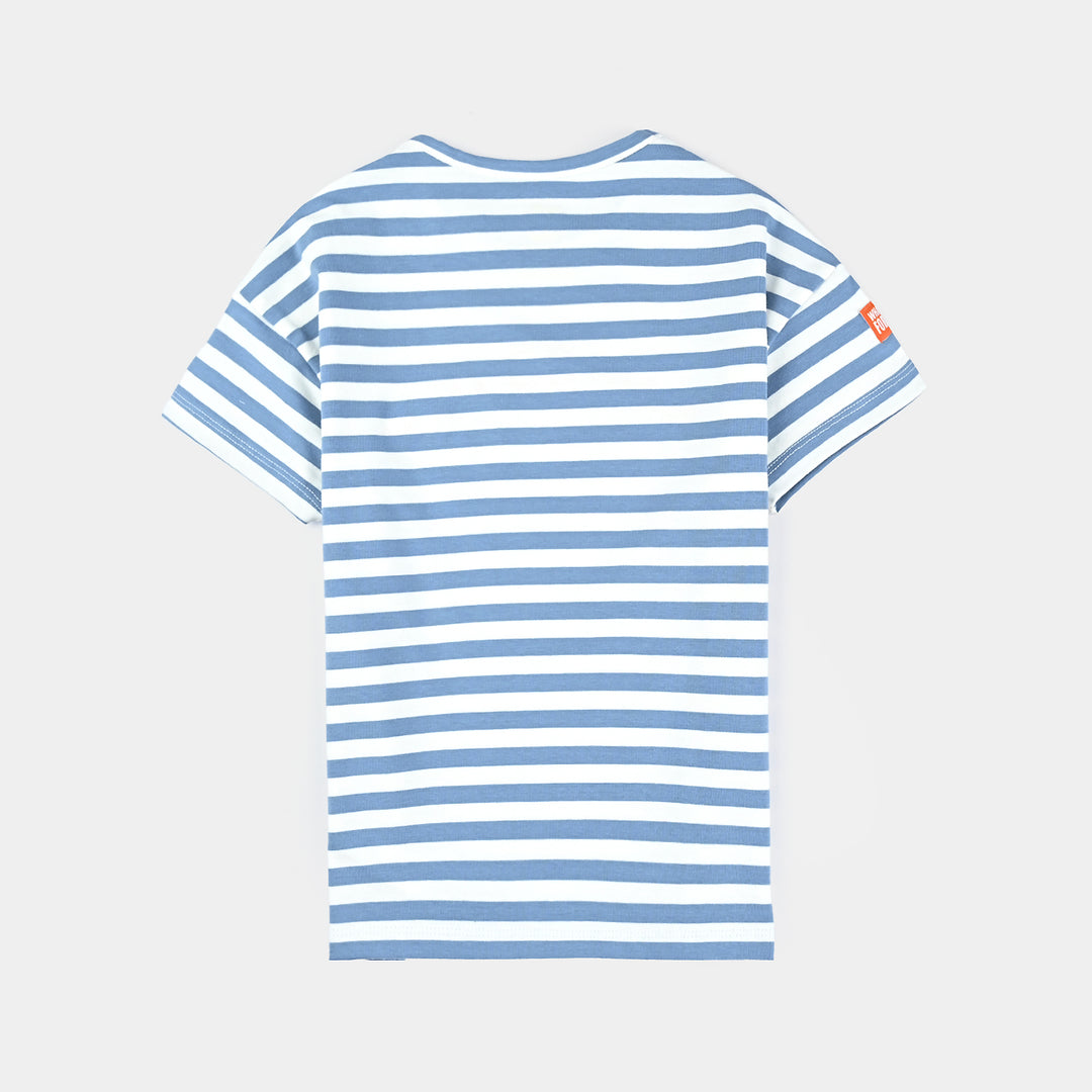 Boys Yarn Dyed T-Shirt H/S A GOOD DAY-Blue