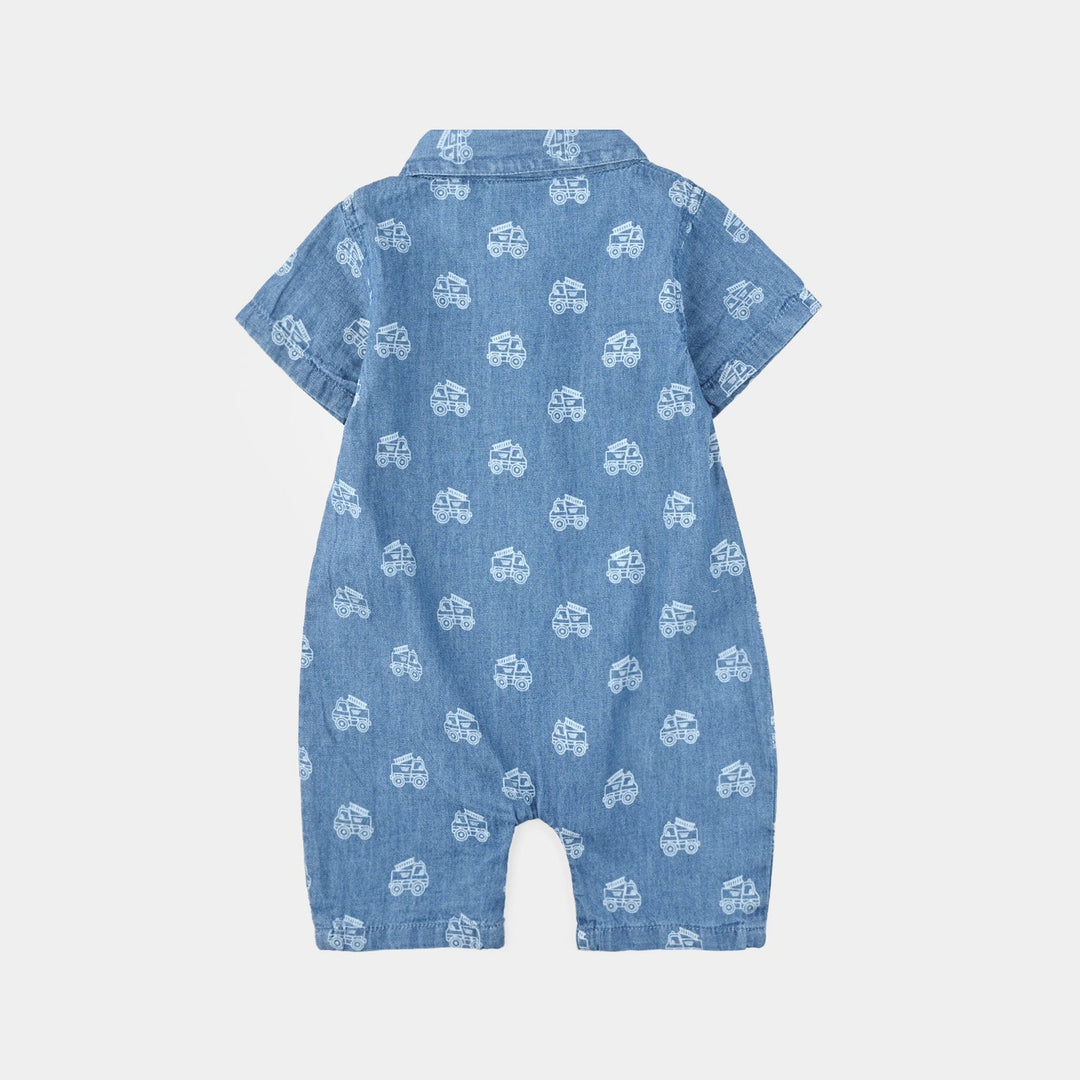 Infant Boys Tencel Denim (Light Denim) Romper Two Wheel-Blue