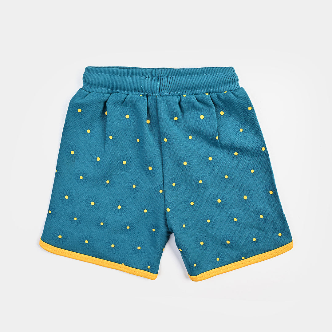 Infant Girls Cotton Terry Shorts - Blue/Yellow