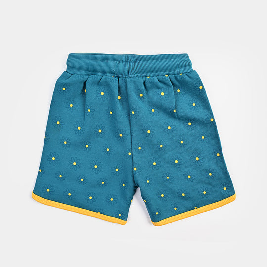 Infant Girls Cotton Terry Shorts - Blue/Yellow