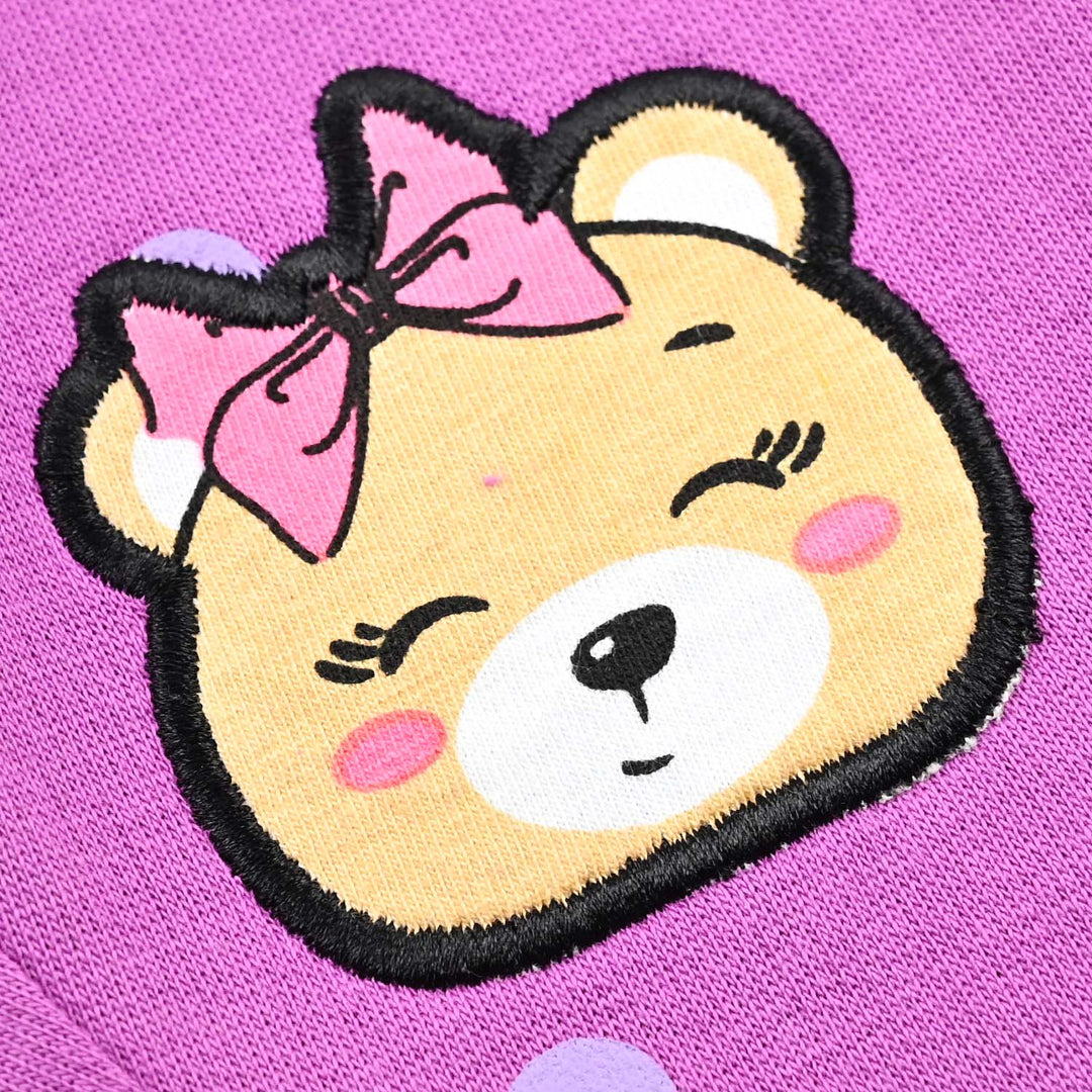 Infant Girls Cotton Terry Sleeping Pajama (TEDDY BEAR) - Purple