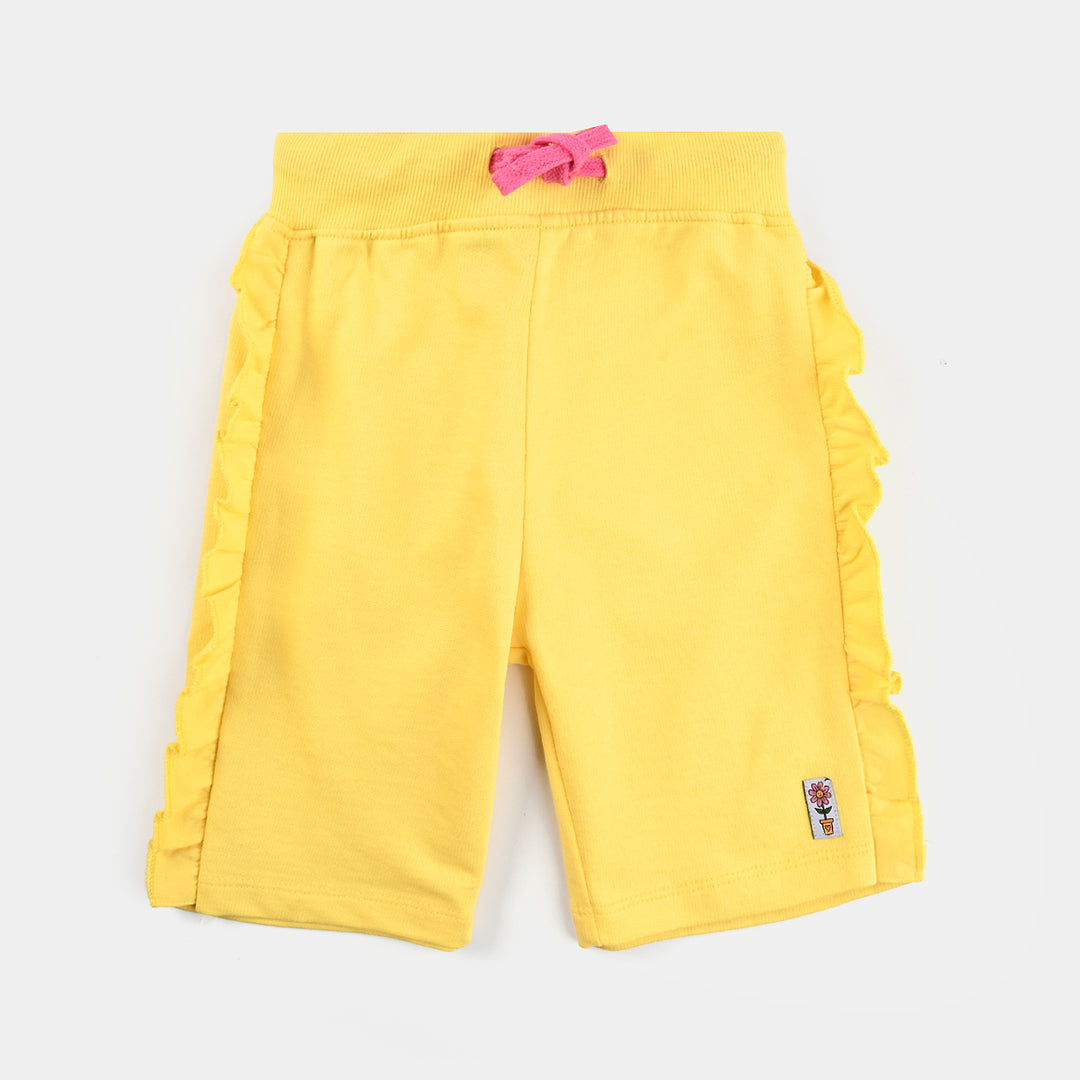 Girls Cotton Terry Shorts (Daisy Flower Pot) - Lemon