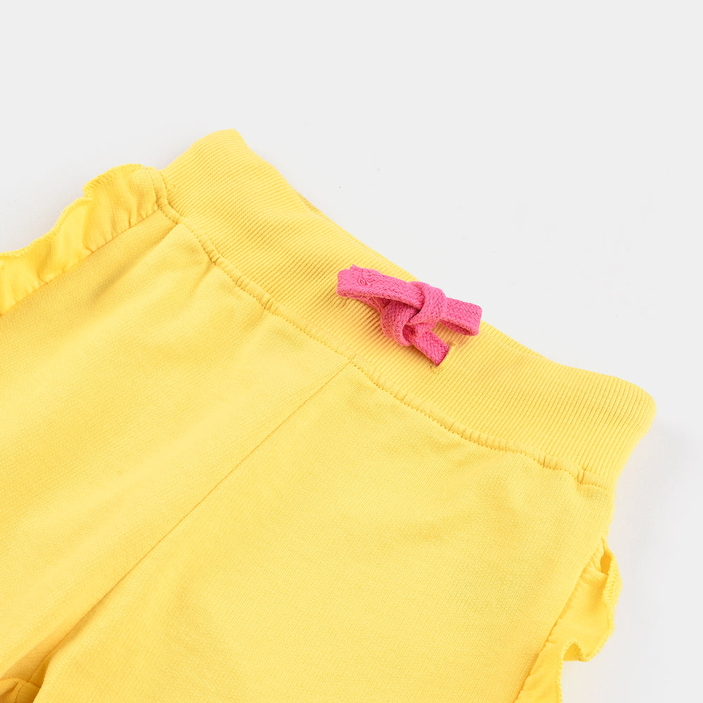Girls Cotton Terry Shorts (Daisy Flower Pot) - Lemon