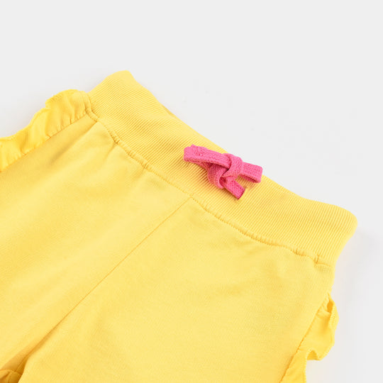 Girls Cotton Terry Shorts (Daisy Flower Pot) - Lemon