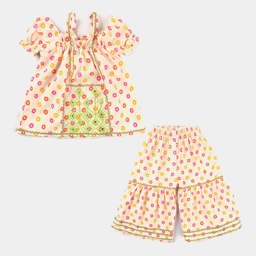 Girls Raw Silk Fancy 2 Pcs Circle-Cream
