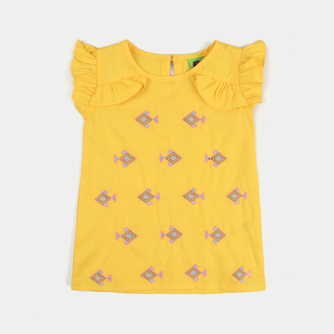 Infant Girls Cotton Poplin Embroidered Kurti - Yellow