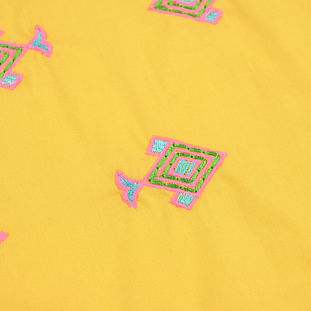 Infant Girls Cotton Poplin Embroidered Kurti - Yellow