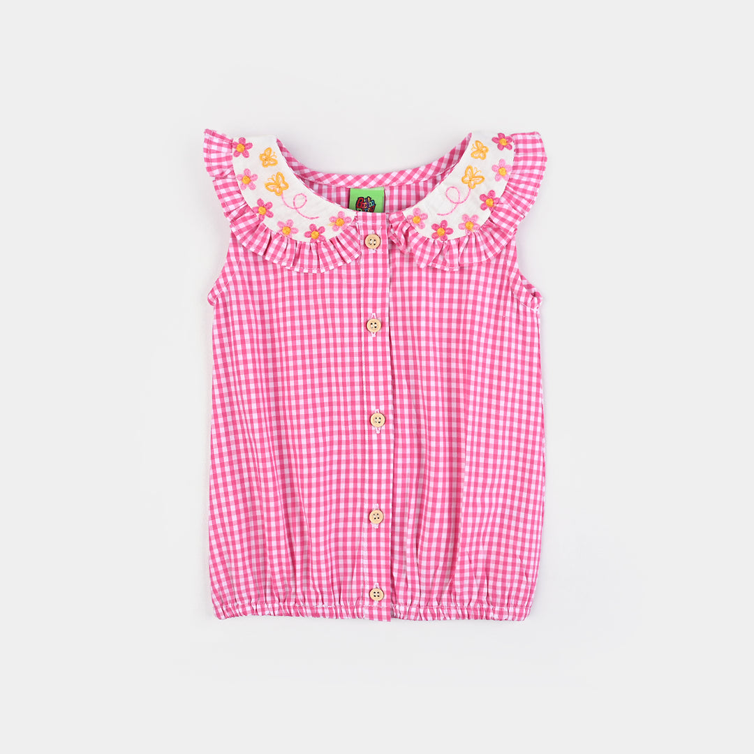 Infant Girls Poly Cotton Emb Top Butterfly Flowers-Pink