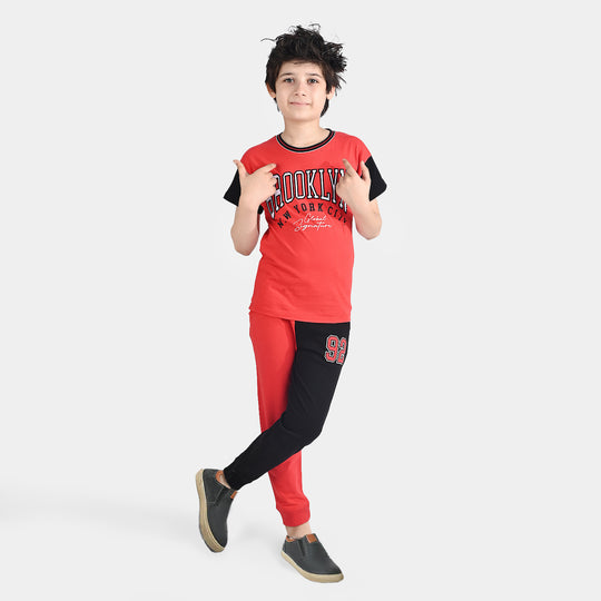 Boys Jersey/Terry 2 Piece Suit Brooklyn-Red/Black