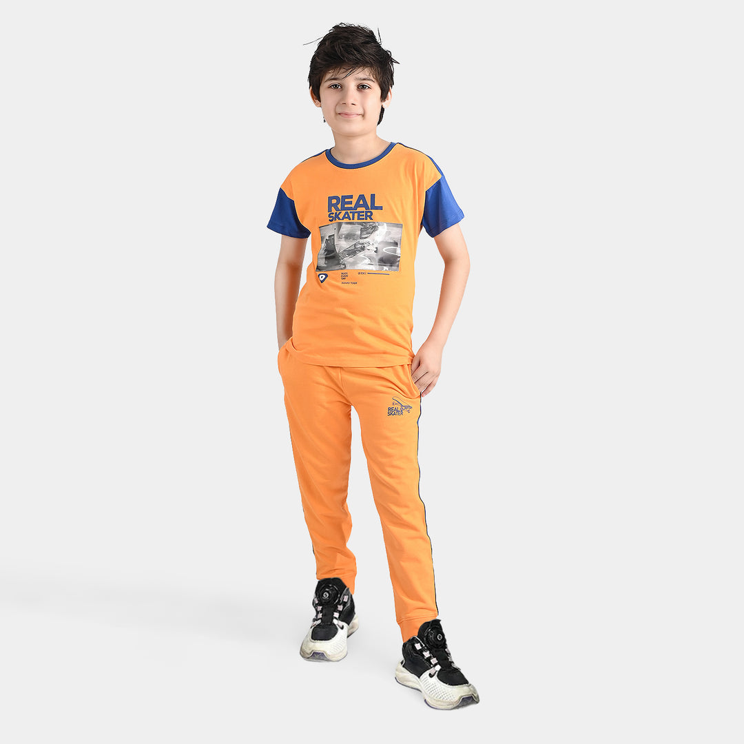Boys Jersey/Terry 2-Piece Suit (Real Skater) - Orange/Blue