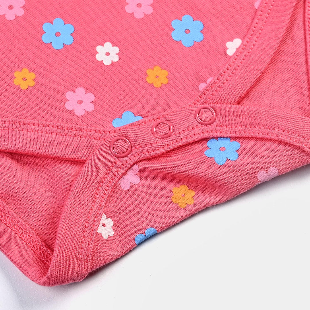 Infant Girls Cotton Interlock Romper Flowers - Pink