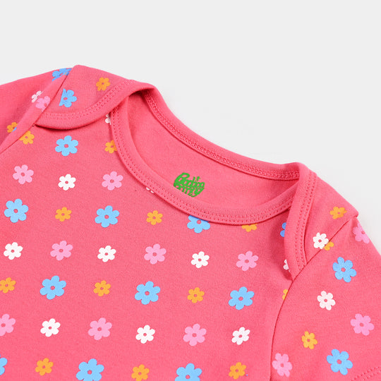 Infant Girls Cotton Interlock Romper Flowers - Pink