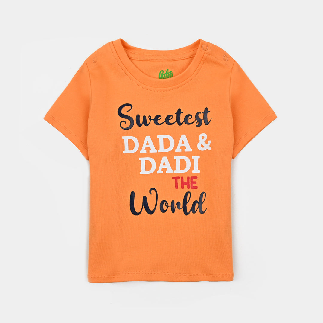 Infant Boys Cotton Interlock  Suit Sweetest Dada & Dadi-Orange