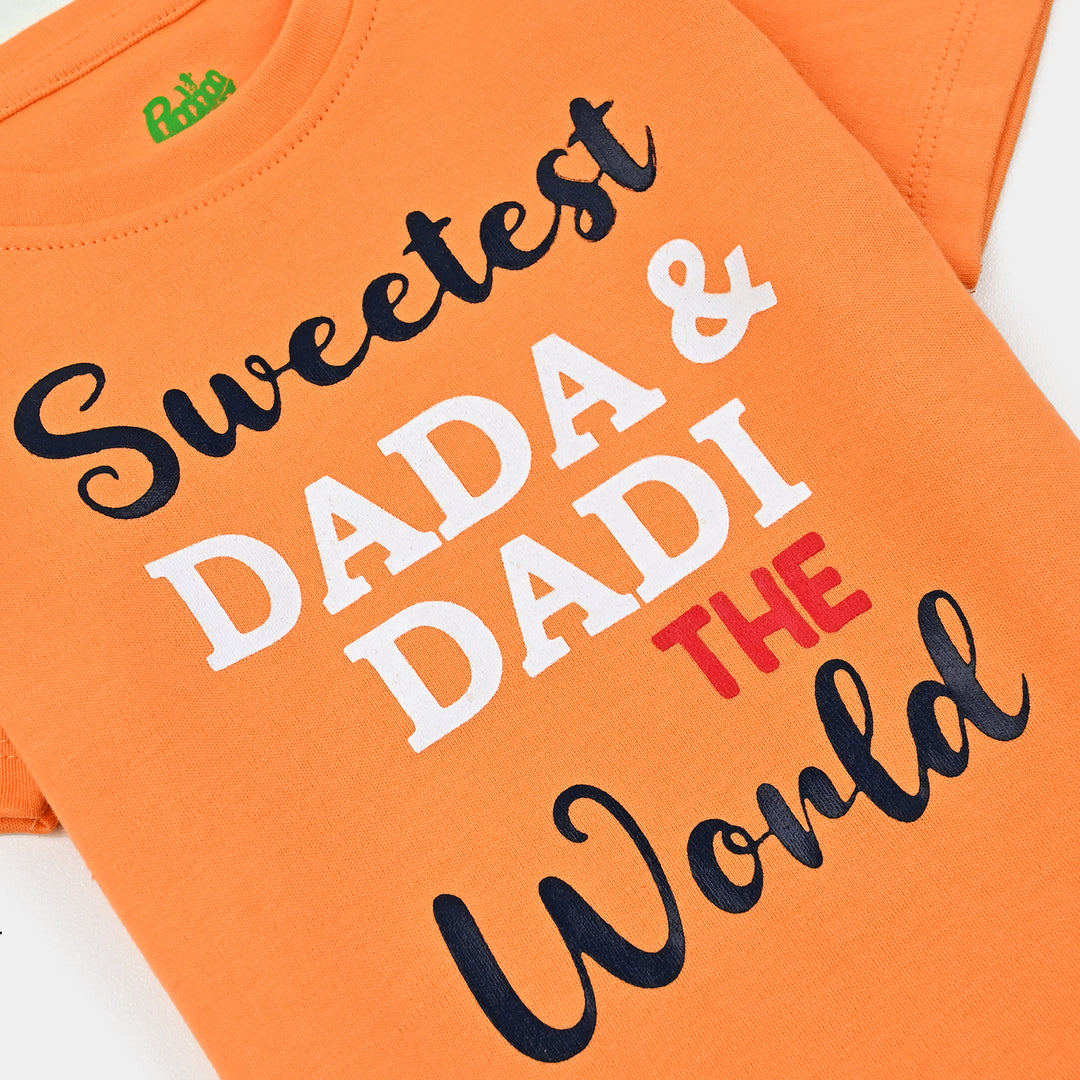 Infant Boys Cotton Interlock  Suit Sweetest Dada & Dadi-Orange