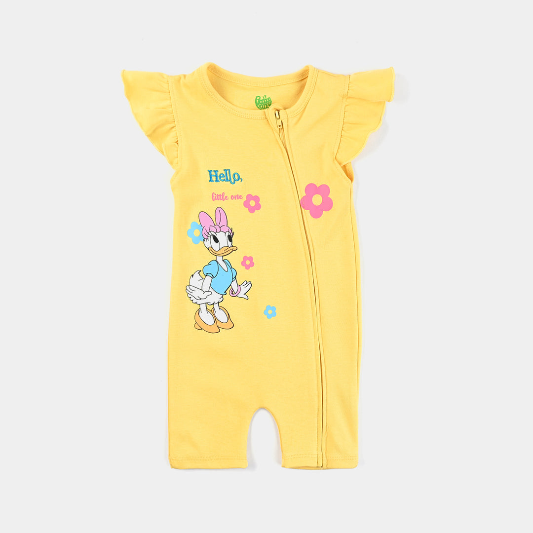 Infant Girls Cotton Interlock Romper Hello Little One-Yellow
