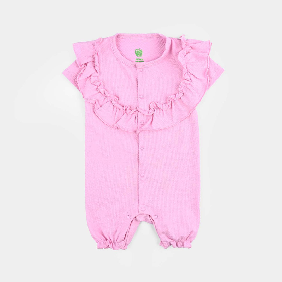 Infant Girls Cotton Interlock Romper (Bunny) - Pink