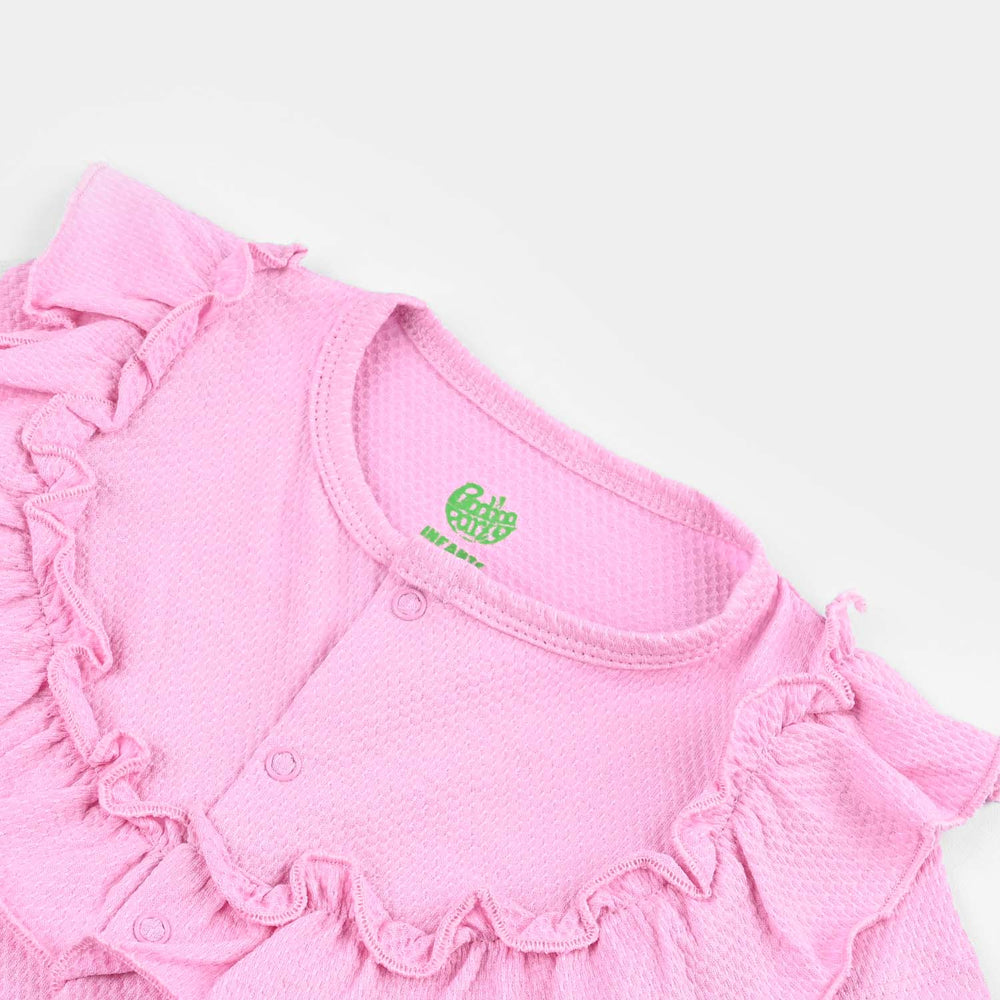 Infant Girls Cotton Interlock Romper (Bunny) - Pink