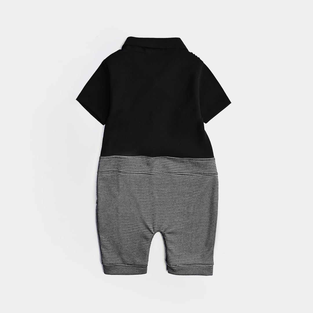 Infant Boys Cotton Interlock Romper BLACK SPENDER STYLE-Jet Black