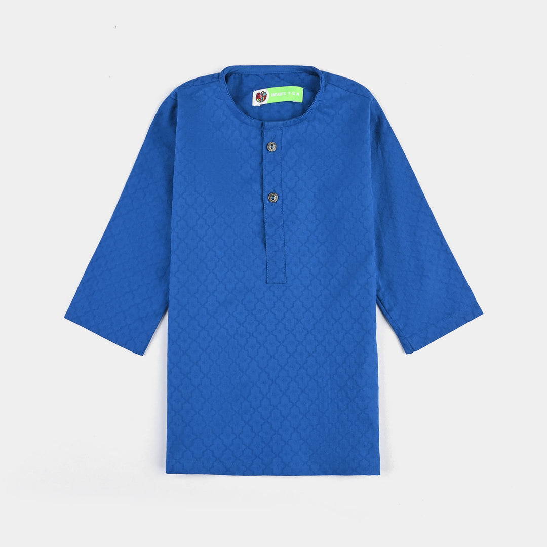 Infant Boys Cotton Basic Kurta (Ogee Pattern)-Blue