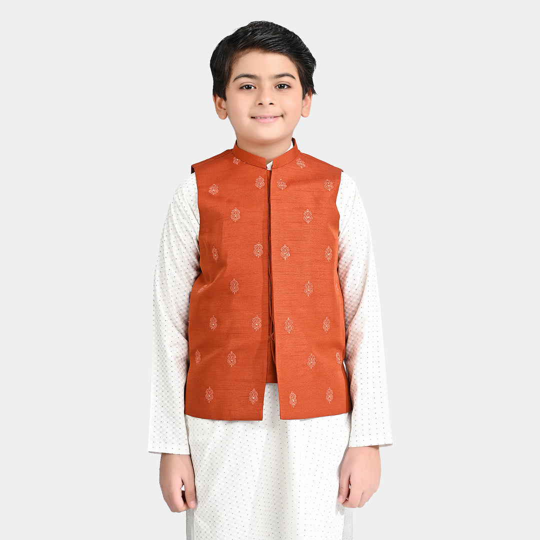 Boys Poly Viscose Waistcoat - Rust