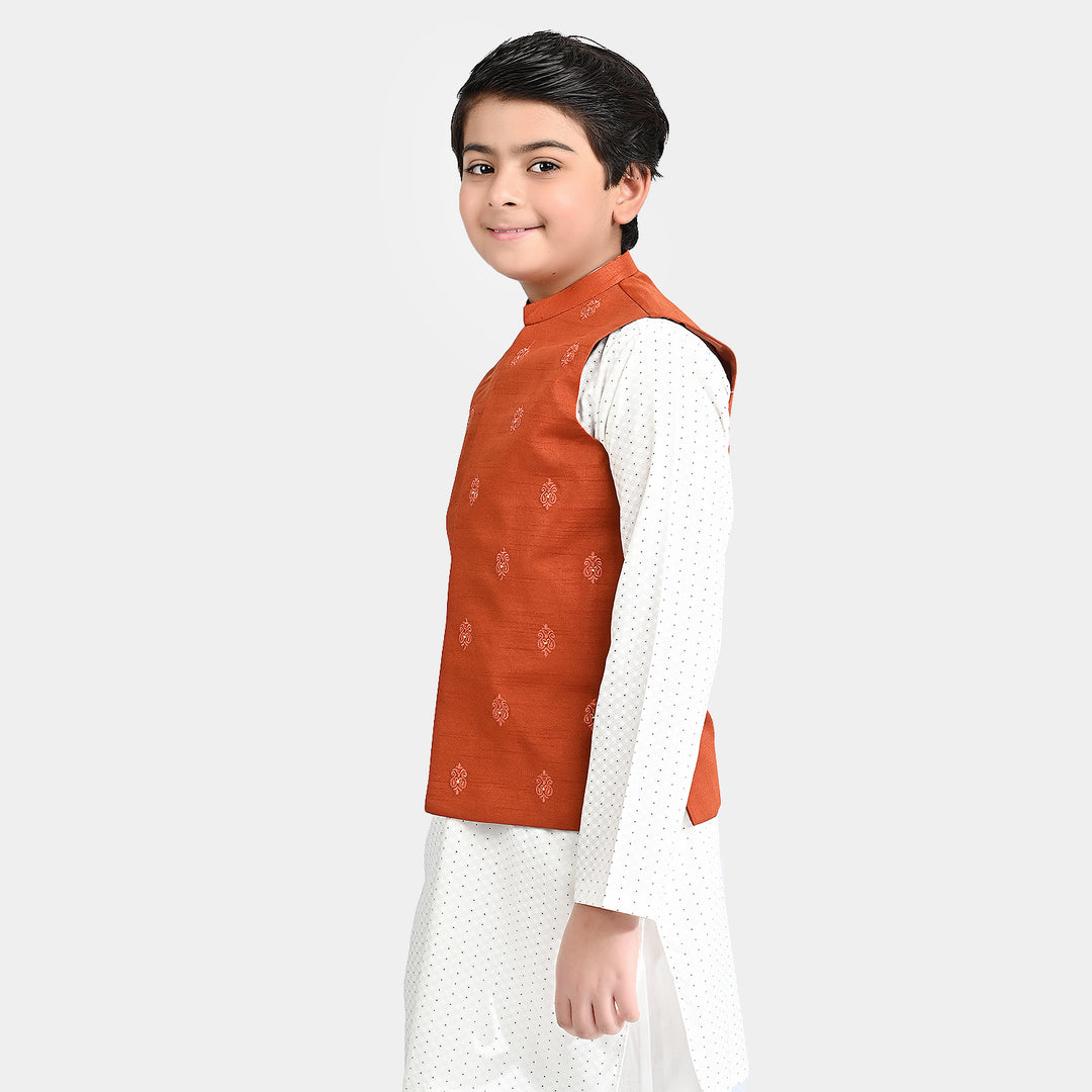 Boys Poly Viscose Waistcoat - Rust