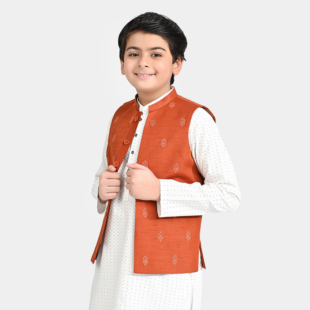 Boys Poly Viscose Waistcoat - Rust