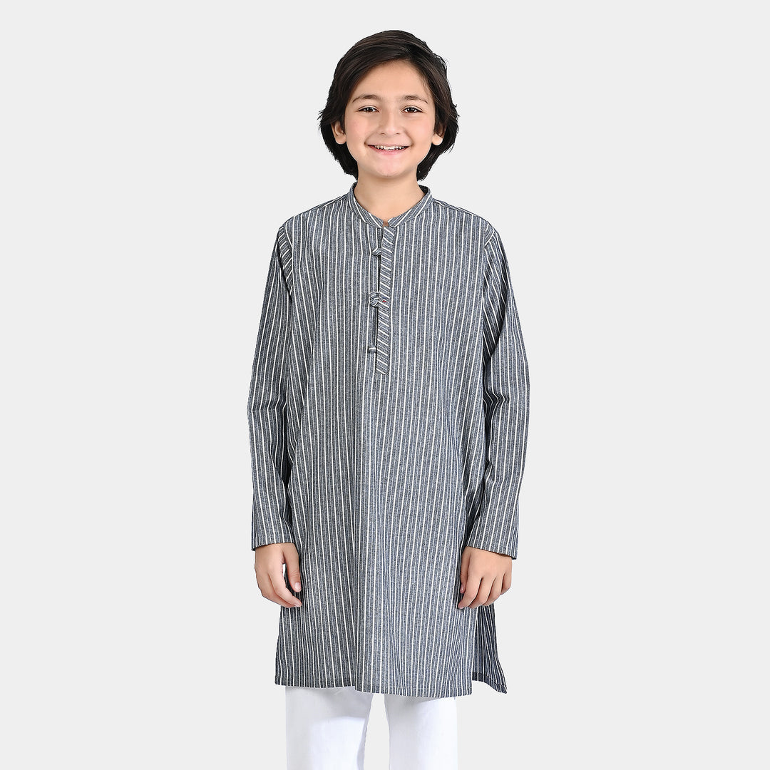 Boys Yarn Dyed Basic Kurta (Loop Style)- GREY