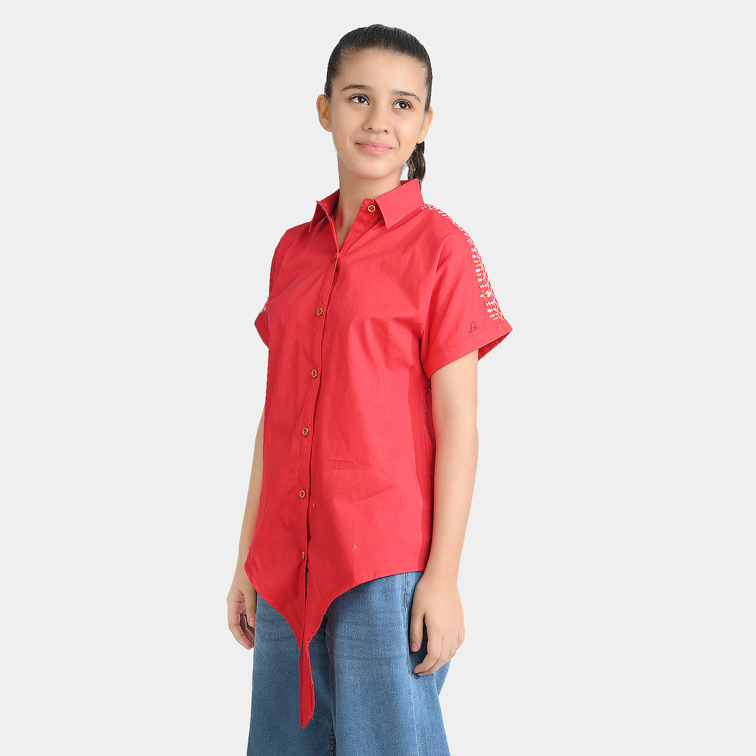 Girls Cotton Emb Top Aztec-Red