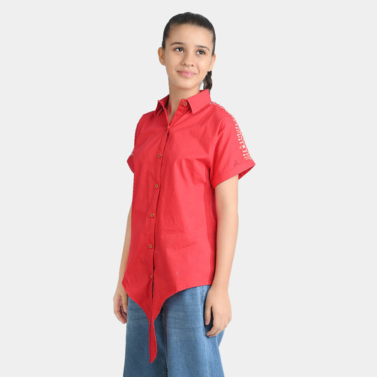 Girls Cotton Emb Top Aztec-Red