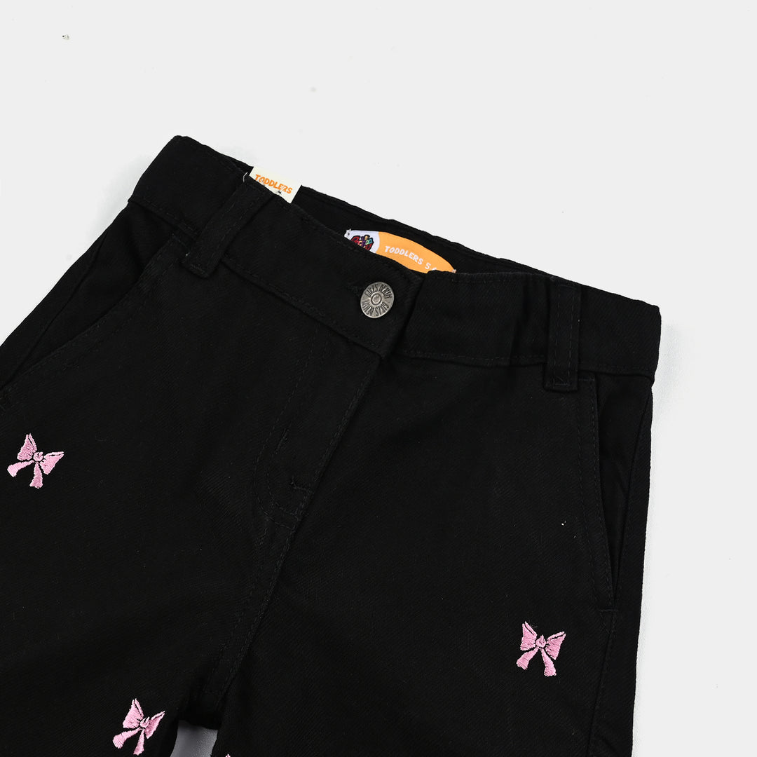 Girls Denim Stretch Pant Bow-BLACK