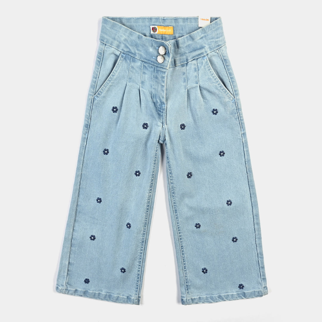 Girls Denim Stretch Pant (Pearl Blue Floral) - Light Blue