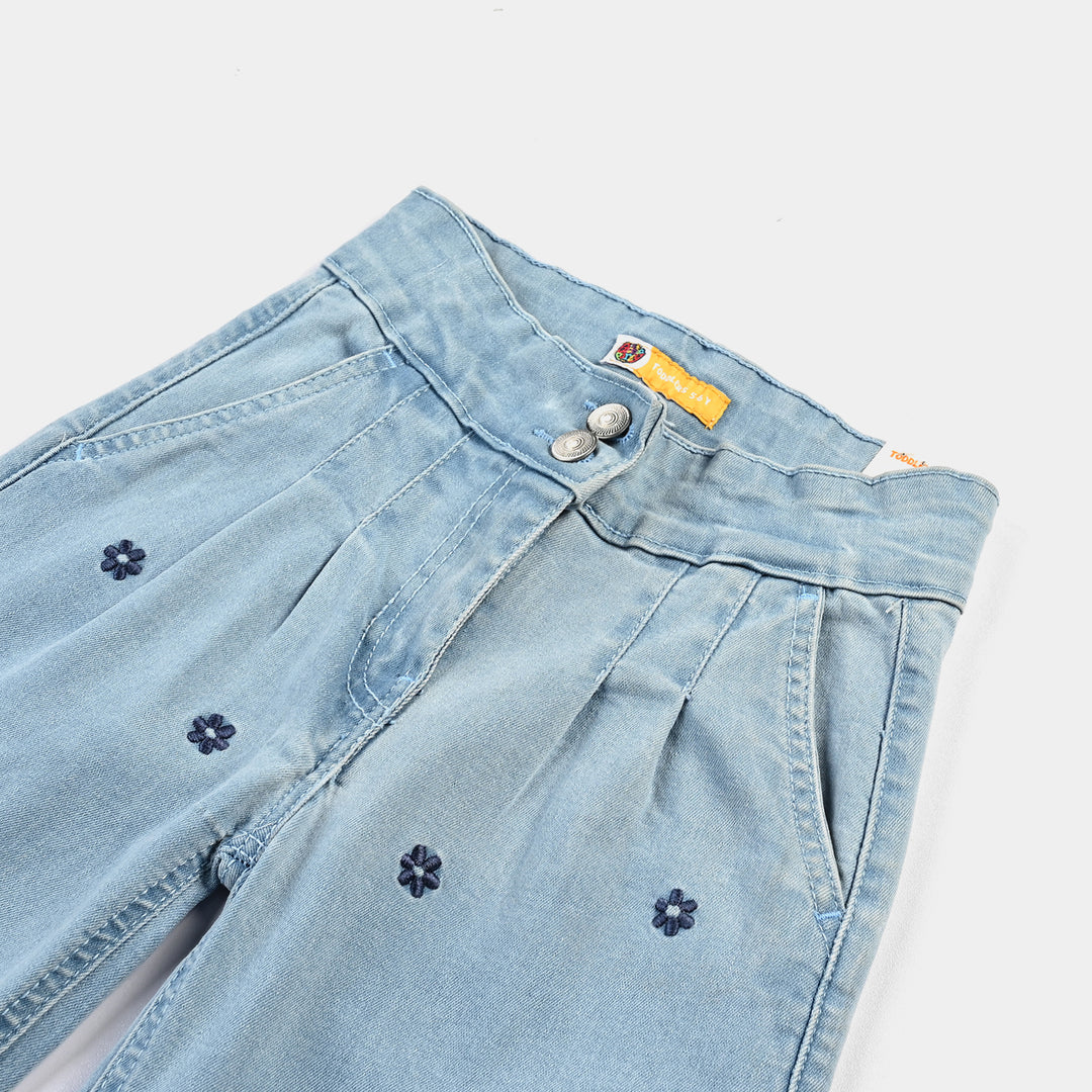 Girls Denim Stretch Pant (Pearl Blue Floral) - Light Blue