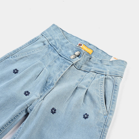 Girls Denim Stretch Pant (Pearl Blue Floral) - Light Blue