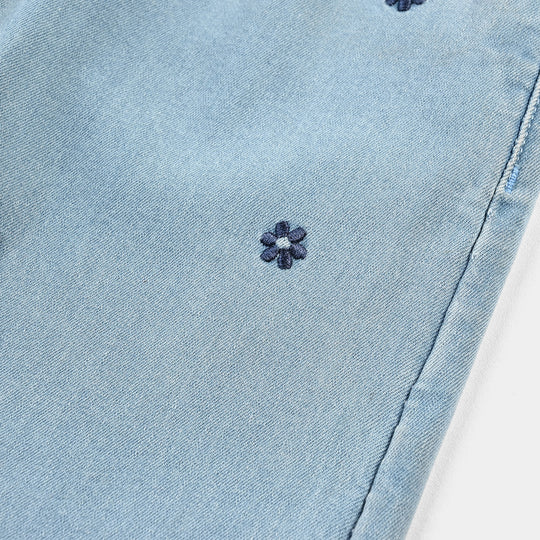 Girls Denim Stretch Pant (Pearl Blue Floral) - Light Blue