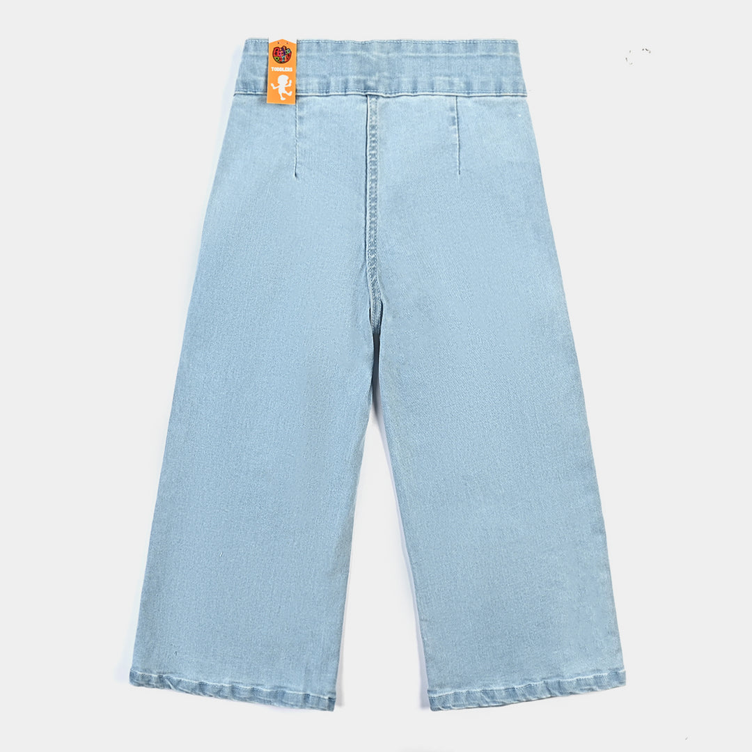 Girls Denim Stretch Pant (Pearl Blue Floral) - Light Blue