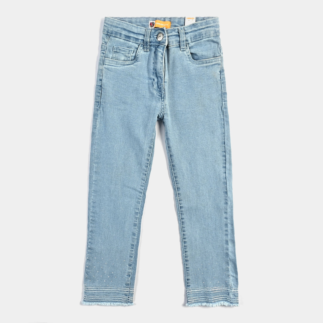 Girls Denim Stretch Pant Ethnic Bottom-Light Blue