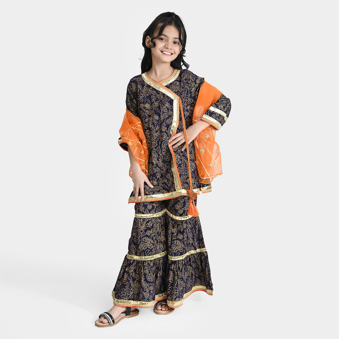 Girls Raw Silk 3Pcs Junoon-Purple