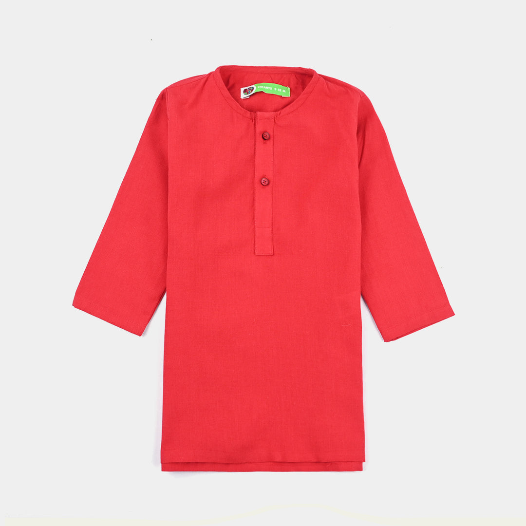 Infant Boys Cotton Basic Kurta (Cut Style)-Red