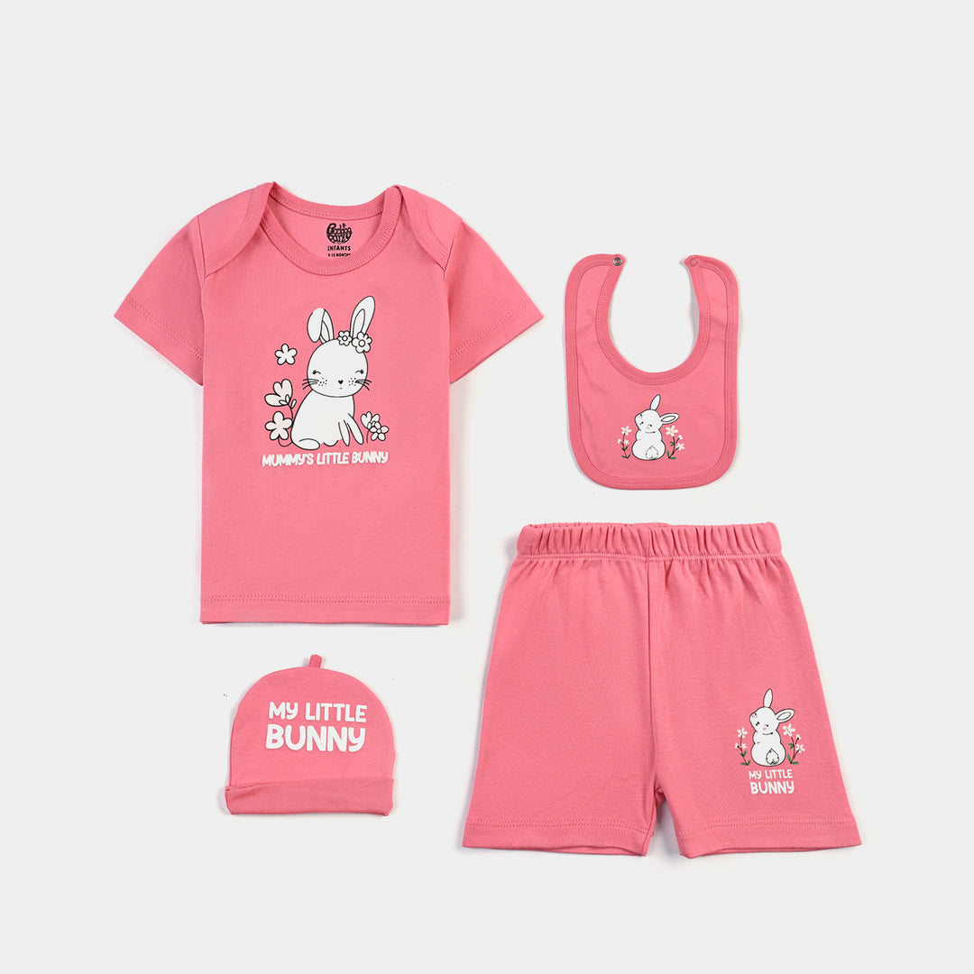 Infant Girls Cotton Interlock 4 Piece Set - Soft Pink