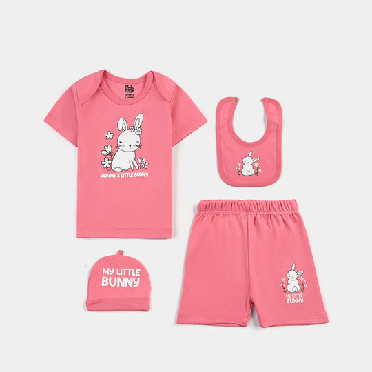 Infant Girls Cotton Interlock 4 Piece Set - Soft Pink