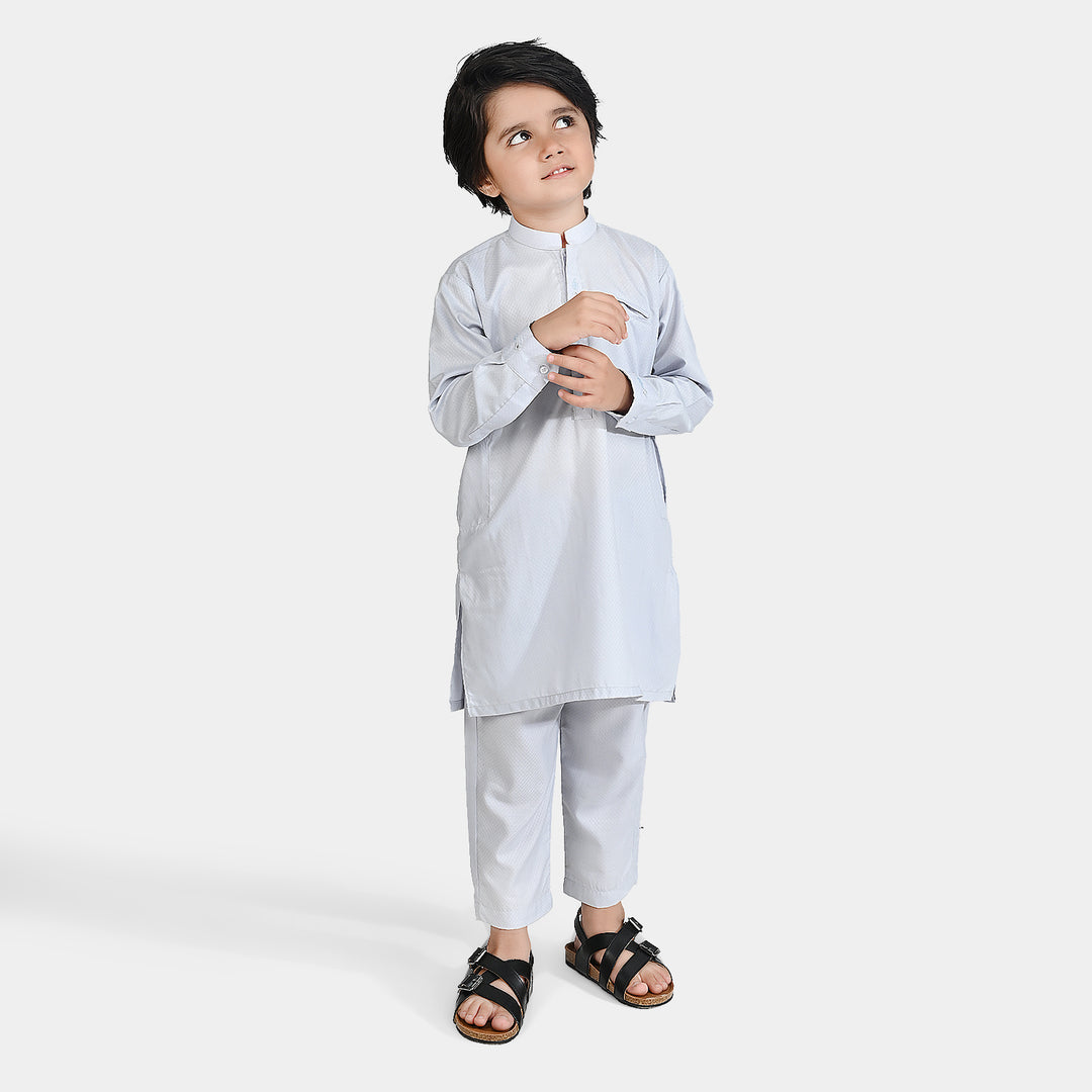 Boys Poly Viscose Embroidered Kurta Pajama Suit - White