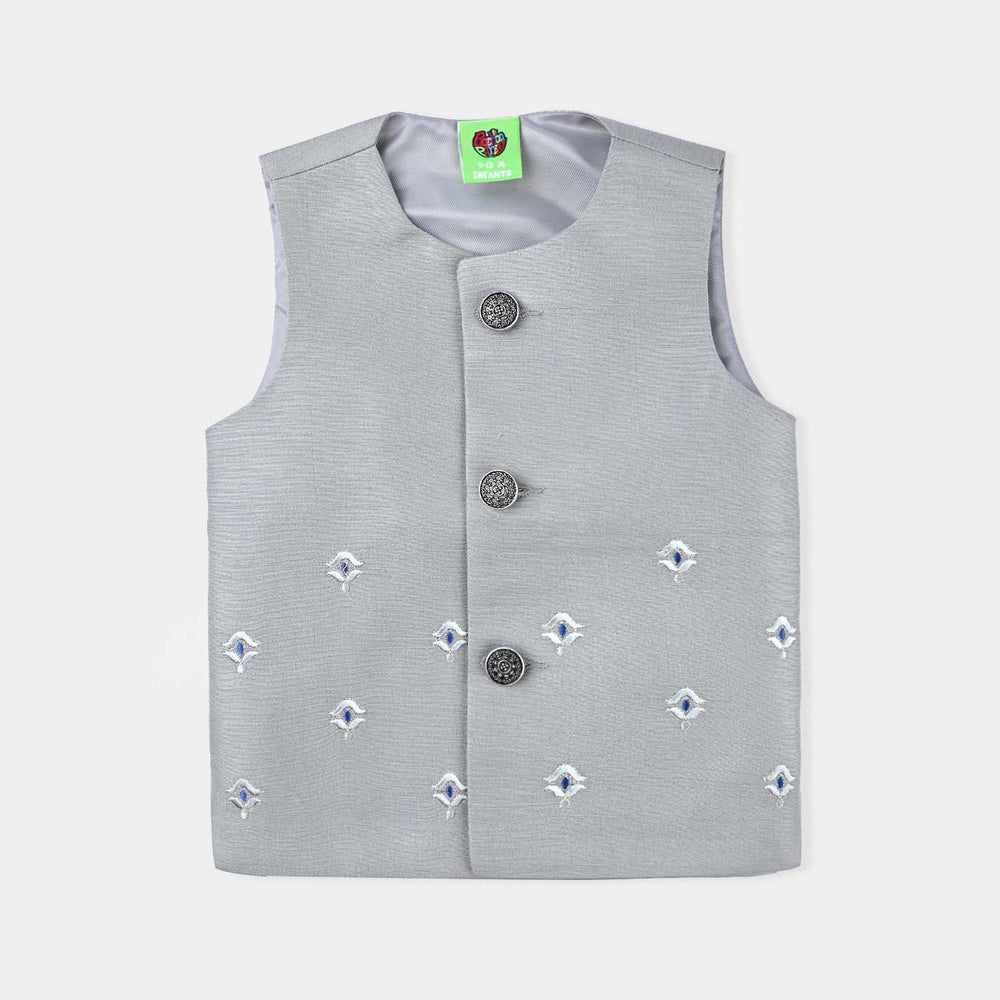 Infant Boys Poly Viscose Waistcoats (Chin Motif) - Light Grey