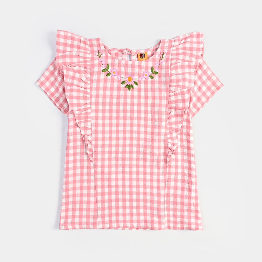 Title: Infant Girls Cotton Embroidered Top - Pink