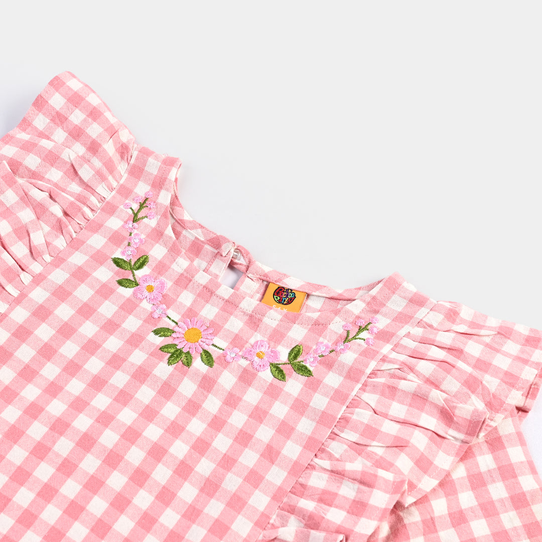 Title: Infant Girls Cotton Embroidered Top - Pink