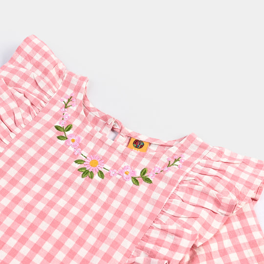 Title: Infant Girls Cotton Embroidered Top - Pink
