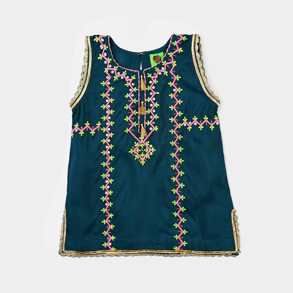 Infant Girls Poly Cambric Fancy 2-Piece Set (Dil Naaz) - Teal Blue