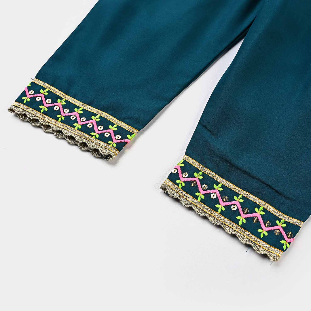 Infant Girls Poly Cambric Fancy 2-Piece Set (Dil Naaz) - Teal Blue