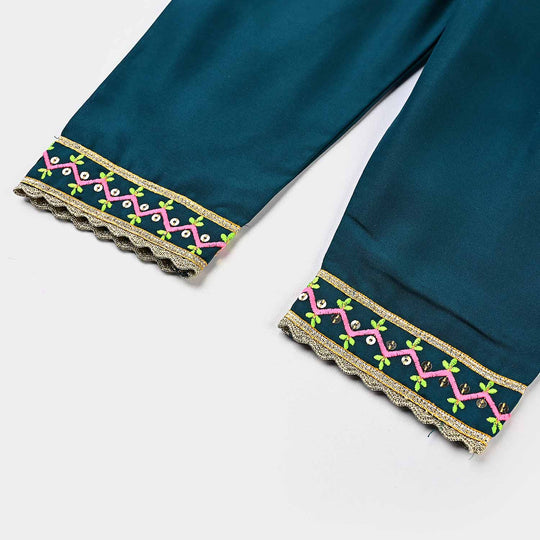 Infant Girls Poly Cambric Fancy 2-Piece Set (Dil Naaz) - Teal Blue